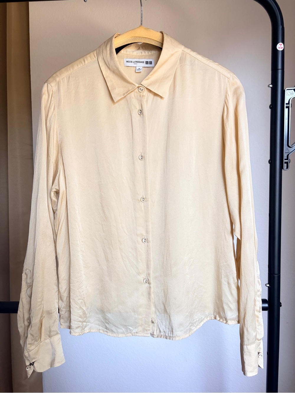 Cream Long-Sleeve Silk Button down Shirt